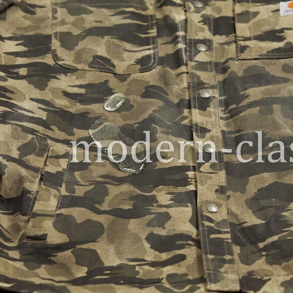 Carhartt RUGGED FLEX® Tin Cloth Canvas Fleece-Lined Snap-Front Camo Jac RP $300 - Picture 9 of 10